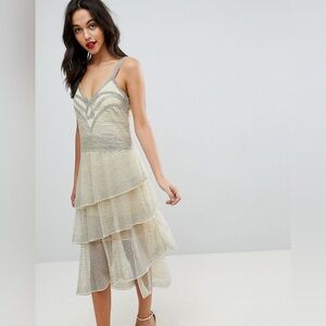 ASOS Design All Over Beaded Flapper Tiered Midi Dress